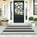 KOZYFLY Striped Rug 3x5 Front Door Rugs Black White Cotton Woven Washable Indoor Outdoor Rug Entrance Doormat for Front Porch Kitchen Patio Decor Outdoor Mat