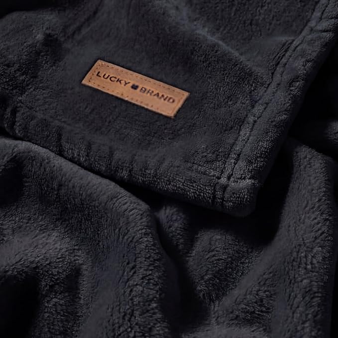 Lucky Brand Solid Plush 50"X70" Throw Blanket, Black - Soft, Cozy, and Timeless Comfort