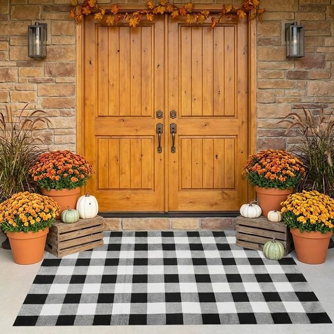 Buffalo Plaid Outdoor Rug 4x6 Ft Black and White Checkered Area Rug Washable Indoor Outdoor Rugs for Entryway,Hallway, Kitchen, Living Room, Dining Room, Bedroom