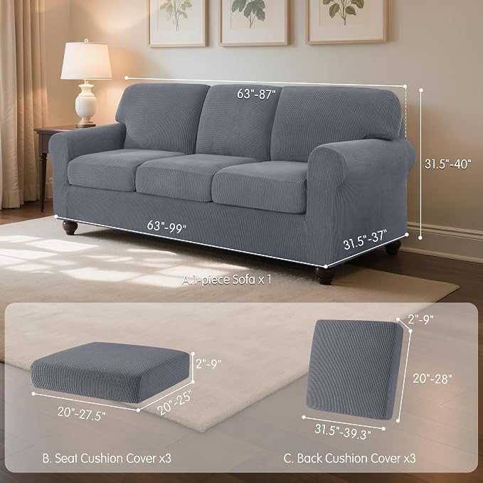 SUBRTEX 7 Pieces Stretch Sofa Slipcover Sets Couch Cover Sets Backrest Cushion Covers Furniture Protector Collection Set for Oversize Sofa Loveseat Chair Slip Covers(Large, Light Gray)