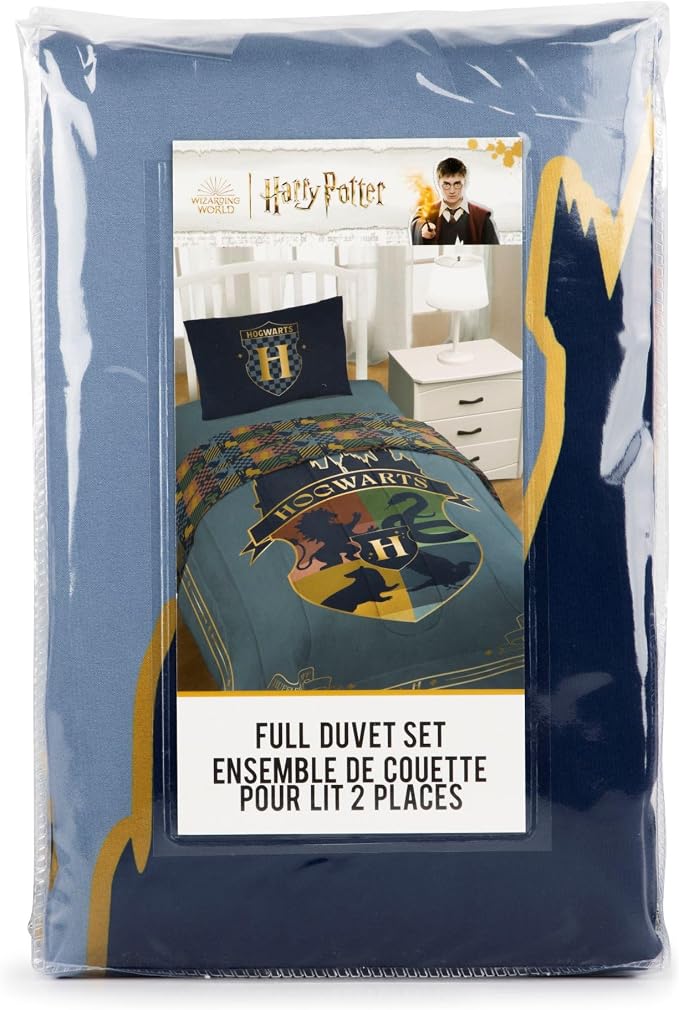Jay Franco Duvet Cover Set – 3 Piece Comforter Cover and Sham Set, Super Soft Cozy Kids Bedding (Insert Not Included) Blue - Harry Potter, Full