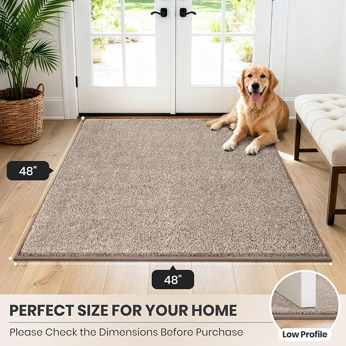 PURRUGS Dirt Trapping Door Mat 48" x 48", Non-Slip Machine Washable Entryway Rug, Dog Doormat, Indoor Front Door Mat, Super Absorbent Entry Rug for Muddy Shoes & Paws, Taupe