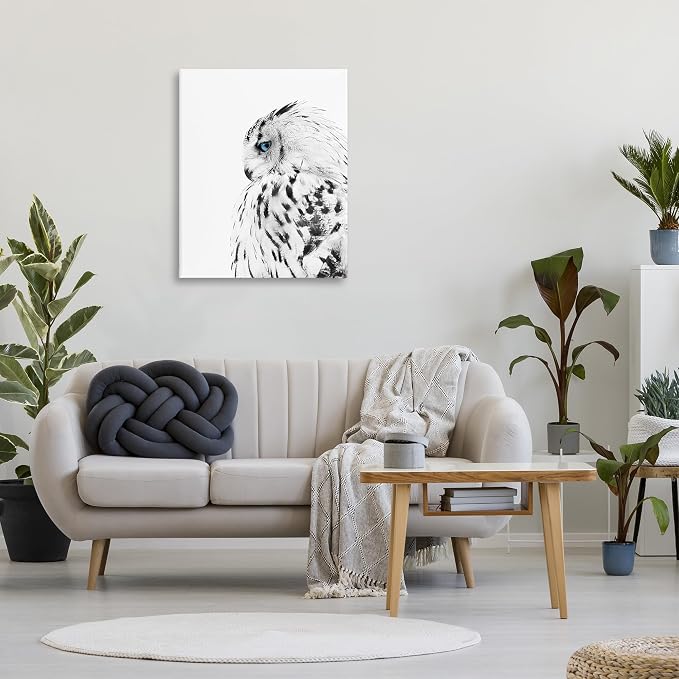 Stupell Industries Snow Owl Peering Blue Eyes, 30 x 40 Inch Canvas Wall Art | Stupell Industries · By Design Fabrikken · Ready to hang · Cabin and lodge decor · Made in USA