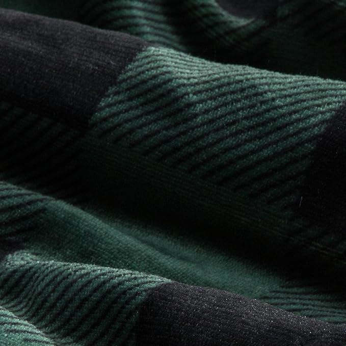 Elegant Comfort Ultra Soft Reversible Buffalo Plaid Flannel Sherpa Blanket - Cozy Silky Checkered Fleece Throw for Couch, Bed - Plush Fuzzy Warm Winter Blanket for Gift, Queen, Green
