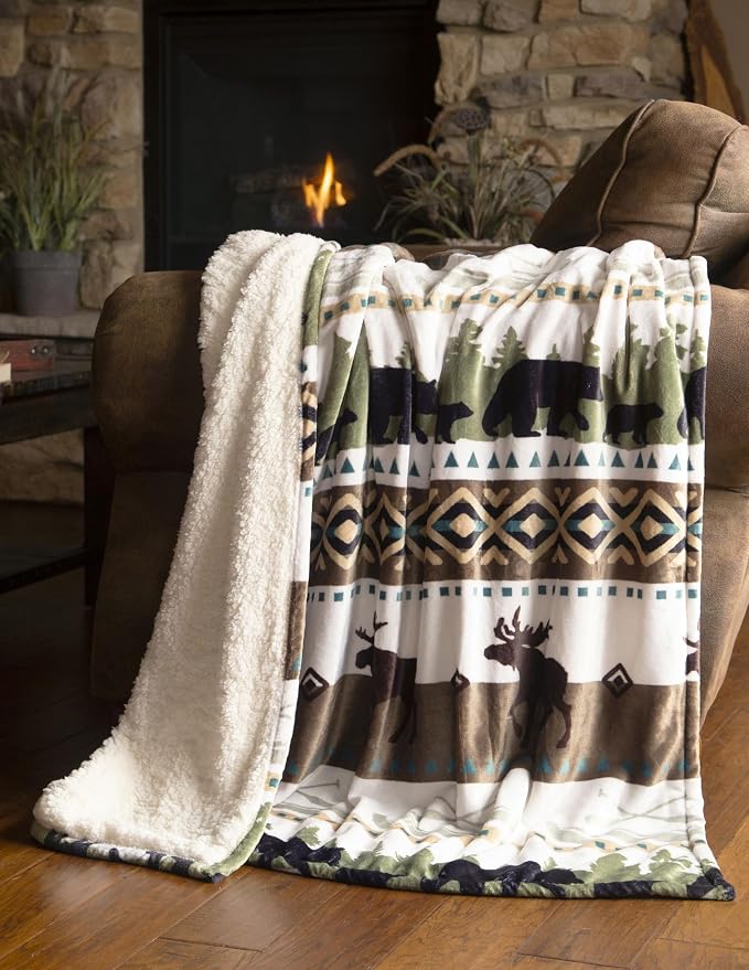 Carstens, Inc. Ultra Premium Super Soft Plush Sherpa Fleece Oversized Throw Blanket 54" x 68", Hidden Lake