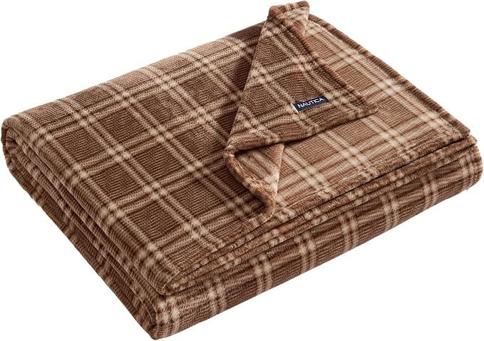 Nautica - Queen Soft Blanket, Plaid, Lightweight & Cozy Plush Bedding