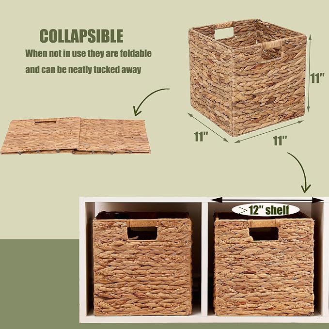 11x11in Storage Baskets 4 Pcs Storage Bins for Cube Shelf,Handwoven Laundry Organizers