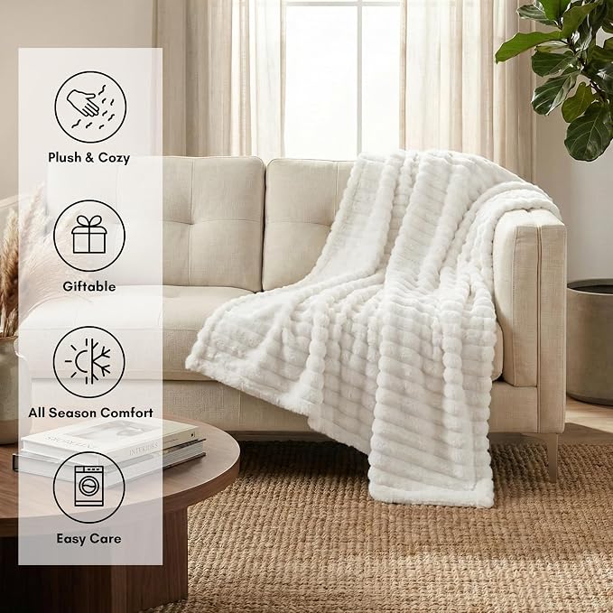 Americanflat 50x60 Faux Fur Throw Blanket - Soft and Breathable Throw Blanket for Couch, Bed, Chair - White Faux Fur Blankets Perfect for Home, Bedroom, or Outdoor Use