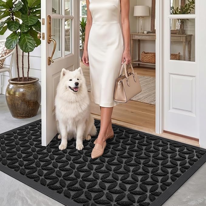 DEXI Front Door Mat Outside Entrance, 32x48 Heavy Duty Entry Doormat Dirt Trapper with Rubber Back, Non Slip Low Profile Floor Mats for Entryway Exterior Patio, Hexafoil Floral