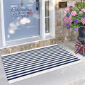 KILOCOCO Blue and White Striped Rug 2.3'x3.6' Washable Front Door Mat | Indoor Outdoor Rugs, Cotton Striped Layered Doormats, Low Pile Front Porch Rug, Woven Mat for Independence Day Decor
