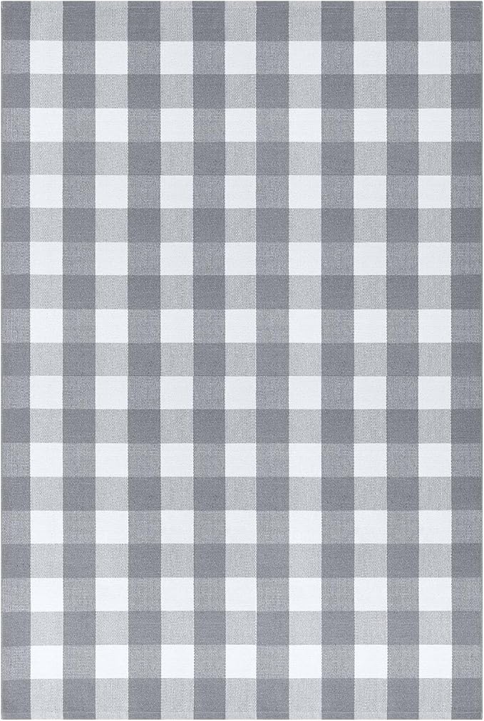 KOZYFLY Buffalo Plaid Area Rug 5x7 Living Room Rug Washable Cotton Gray and White Checkered Rugs Outdoor Carpet for Dining Room Bedroom Farmhouse Patio Rugs