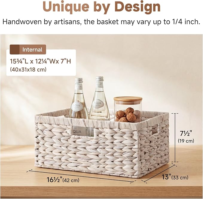 StorageWorks Large Wicker Baskets for Storage,White Wicker Baskets,1-Pack | Hyacinth Baskets for Decor,Wicker Storage Baskets for Shelves,Decorative Basket,Shelf Baskets for Organizing,16½" x 13" x 7½"