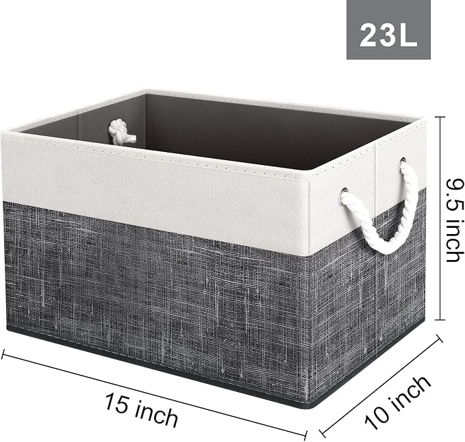 Fab totes Storage Bins 3-Pack, Foldable Storage Baskets for Organizing Toys, Books, Shelves, Closet, Large Storage Box with Rope Handles, Sturdy Organizer Bins, White & Black