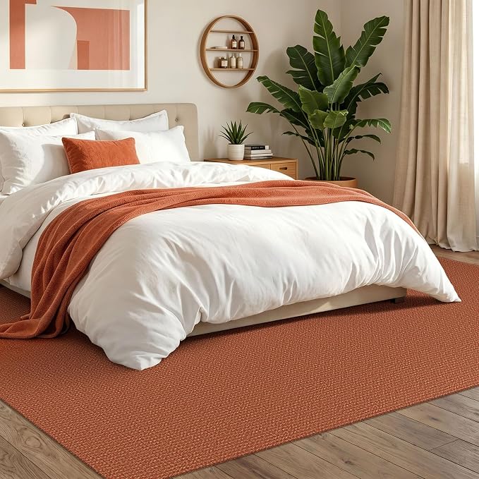 IOHOUZE Washable Area Rug 6x9 Non Slip Rubber Backed Rugs for Living Room, Dining Room Rugs Bedroom Rug, Woven Indoor Floor Carpet for Living Room Nursery Office, Burnt Orange/Tan