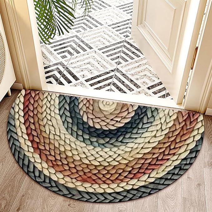 Fchen art Non-Slip Half Round Door Mat 32"x47",Boho Semicircle Rug, Absorbent Microfiber Tufted Bath Mat, Colorful Bohemian Floor Mat for Indoor Bathroom Kitchen Living Room Entrance