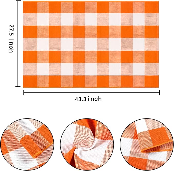 Orange and White Layered Doormat 27.5''x 43.3''Fall Outdoor Rug Cotton Woven Washable Farmhouse Door Mats Outdoor for Halloween Mat,Entryway,Bedroom,Patio