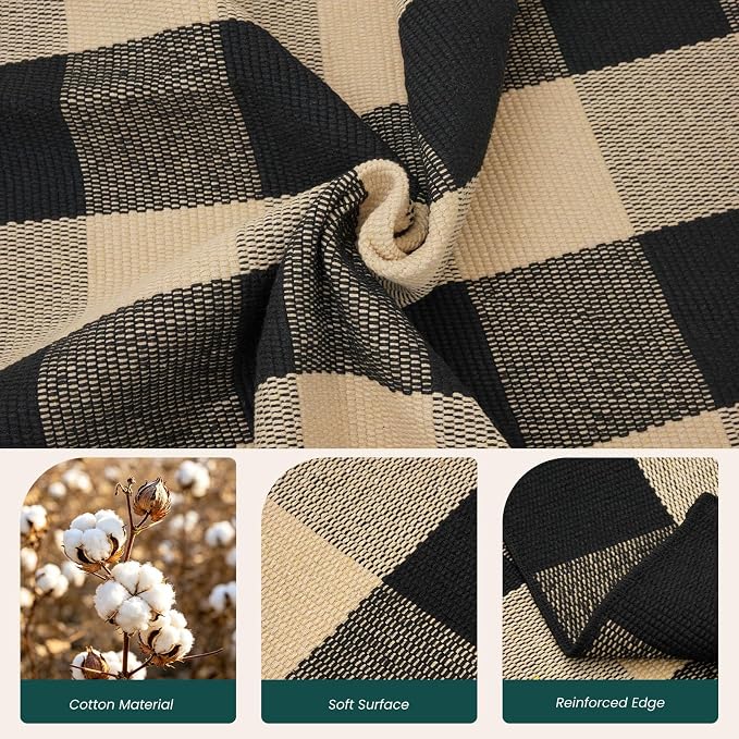 KOZYFLY Buffalo Plaid Area Rug 4x6 Ft Checkered Rug Washable Cotton Outdoor Rugs for Bedroom Brown and Black Front Door Mat Carpet for Front Porch Living Room Dining Room Kitchen