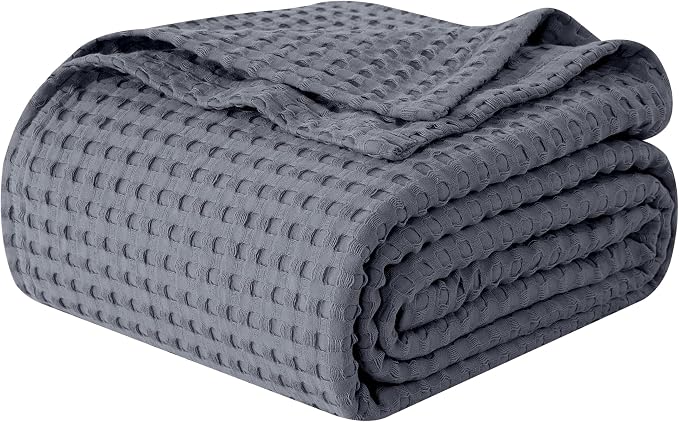 Elegant Comfort Premium 100% Cotton Waffle Blanket - Lightweight Breathable Waffle Weave Bed Blanket - Soft and Warm All Season Blanket for Couch, Sofa and Bed, King Size 90x108 Inches, Gray