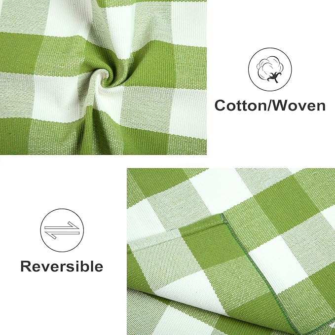 Buffalo Plaid Door Mats Outdoor 24''X35'' Green and White Checked Outdoor Rug Cotton Woven Washable Layering Door Mat for Welcome Mat Entryway Bedroom Living Room