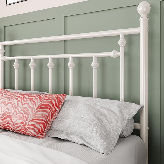 Allewie 14'' Full Size Metal Platform Bed Frame, Vintage Headboard, White | 50'' Tall Victorian Headboard/Footboard/Mattress Foundation/Under Bed Storage/No Box Spring Needed/Easy Assembly/Noise Free