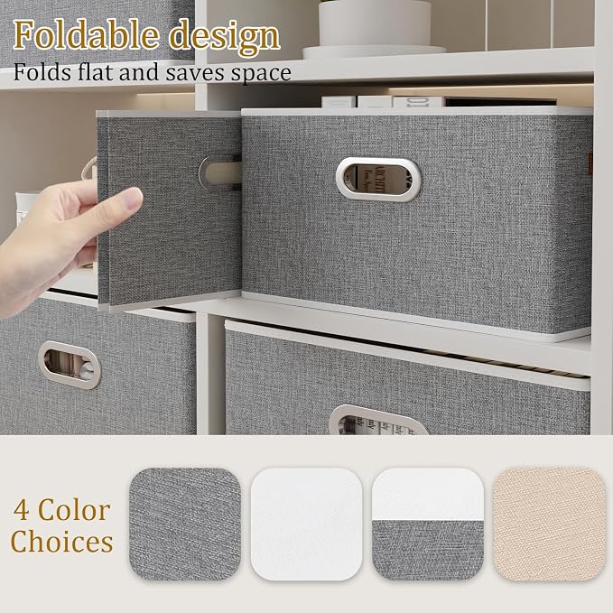 Yawinhe Collapsible Fabric Storage Bins,15.0x9.8x8.3in,Grey,4-Pack | Foldable Storage Baskets for Shelves, Closet Boxes for Organization, Washable Closet Organizer for Towels, Canvas Bins