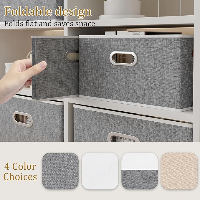 Yawinhe Fabric Storage Baskets,13.0x9.1x7.9in,Grey,4-Pack | Foldable Storage Bins for Shelves, Closet Bins for Organization, Collapsible Storage Baskets for Towels, Rectangle Basket