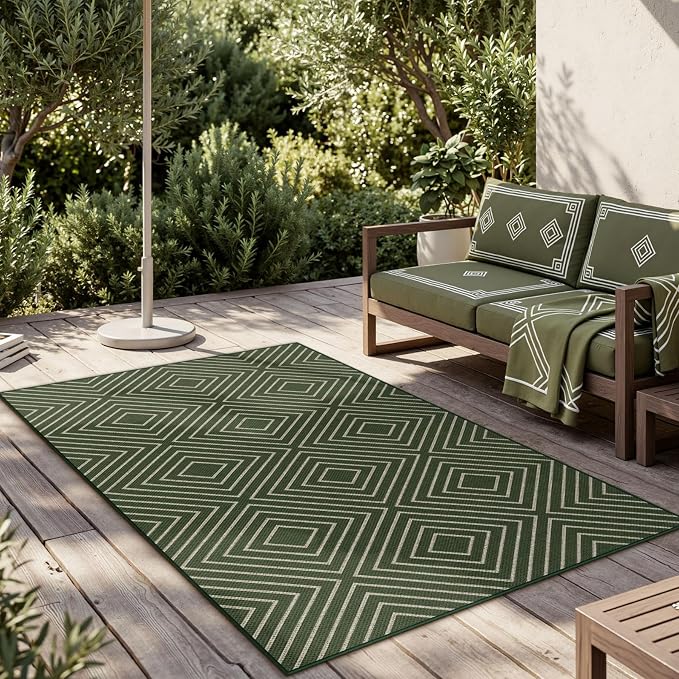 Tribesigns Modern Easy Jute 3x5 Washable Outdoor Patio Porch Area Rug,Green | Machine Washable, Non-Slip with 4 Rug Tape, Ultra-Thin Low Pile, for Farmhouse Indoor Kitchen Entryway Deck RV Balcony