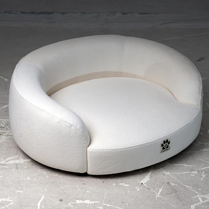 Human & Pet Shared Sofa Bed, Pine Wood Frame with High Resilience Foam, 2-in-1 Pet Furniture(Pearl White)
