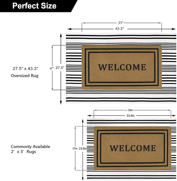 OJIA Front Door Rug 27.5"x43" Black and White Striped Outdoor Porch Rugs | Machine Washable Welcome Mat Cotton Woven Entryway Rug Front Door Mats for Porch/Farmhouse/Kitchen/Outside Entrance Decor