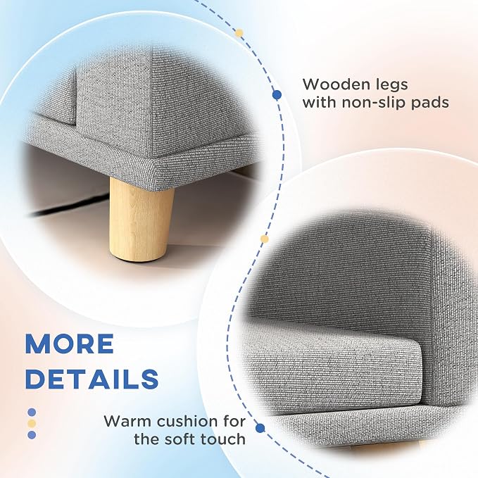 PawHut Dog Sofa Couch, Pet Bed with Comfortable Luxury Cushion, Washable Cover, Wooden Legs, Anti-Slip Mat for Large Dogs, Cats, Kittens, Gray