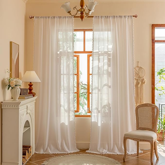 MYSKY HOME Semi Sheer Light Filtering White Bohemian Curtains by MYSKYHOME