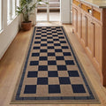 Vasofe 2x6 Jute Checkered Rugs, Outdoor Runner, Runner Carpet for Hallway | Washable PatPorch Balcony Runner Rug Indoor Bedroom Kitchen Laundry Mat, Non Slip Plaid Farmhouse Carpets, Navy and Brown