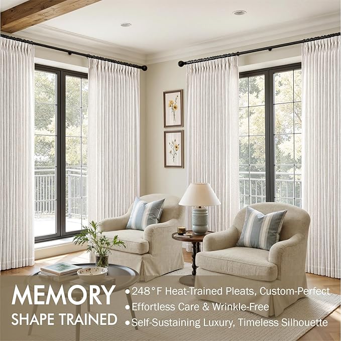 MIULEE Pinch Pleated Thick Linen Curtains 120 Inches Long 2 Panels for Living Room Bedroom, 10Ft Extra Long Thick Textured Linen Drapes Pleat Light Filtering Boho Natural Farmhouse Window Curtains