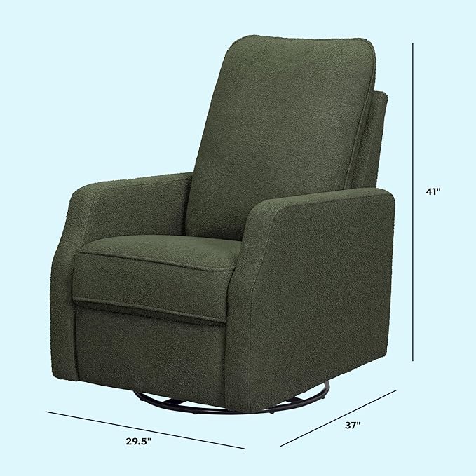 Davinci Lucas Pillowback Swivel Recliner in Cozy Olive Boucle, Greenguard Gold & CertiPUR-US Certified | GREENGUARD Gold Certified Nursery Recliner Chair w/ High Pillow-Back, Padded Arms & Bonus Lumbar Pillow - Manual, 360° Swivel