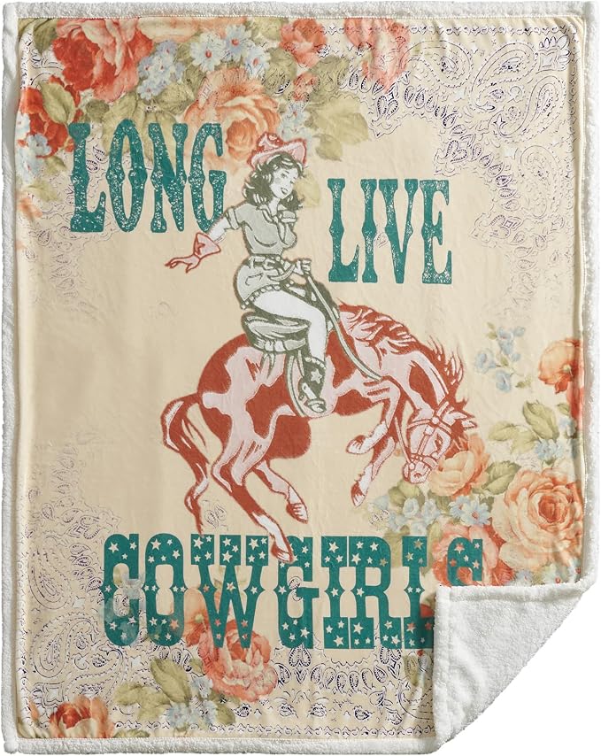 Paseo Road Indigo Hill by HiEnd Accents Rodeo Revival 54x68 Throw Blanket | Long Live Cowgirls Floral Medallion Print, Rustic Southwestern-Style Western Fleece Blanket for Camping