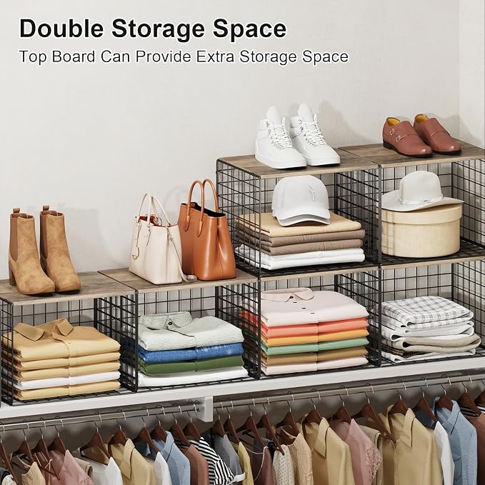 Widened & Heightened Closet Organizers And Storage Shelves With Top Board, Set of 3 Stackable Closet Shelf Organizer Storage Bin Basket For Clothes Sweaters,Space-saving, Sturdy,Wider Higher Size
