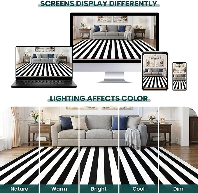 KOZYFLY Black and White Striped Area Rug 4x6 Ft Outdoor Rug Washable Indoor Outdoor Rug Hand Woven Cotton Door Mat Outdoor Entrance Mat for Front Door Kitchen Entryway Patio Front Porch Decor