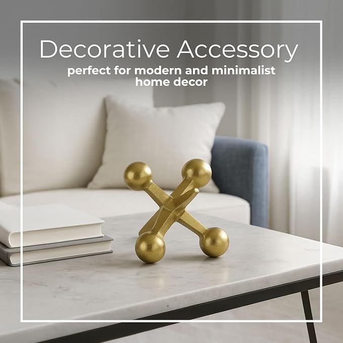 Gold Metal Jacks Decorative Object – Abstract Sculpture Modern Home Decor Ornament – Shelf Styling & Coffee Table Decor for Bathroom, Office & Living Room – 7" x 5"