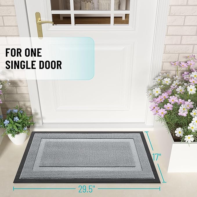 OLANLY Front Door Mat Indoor Outdoor Entrance, Waterproof All-Season, All-Weather Doormat, Sturdy Natural Rubber, Low Profile, Easy Clean Patio Porch Entryway Mat, 29.5x17, Ash Gray