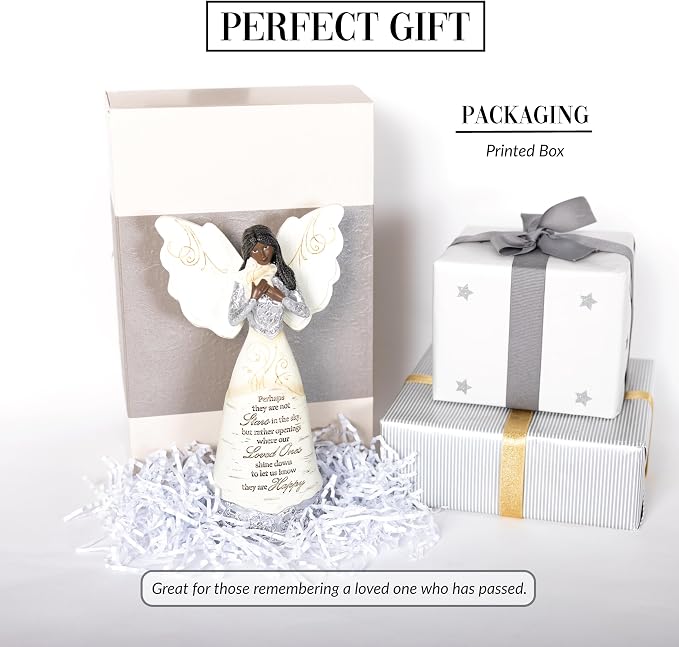 Pavilion Gift Company - Stars in The Sky - 9" Ebony African American Angel Figurine Religious Memorial Bereavement in Memory Loss of Loved One Gift Funeral Present