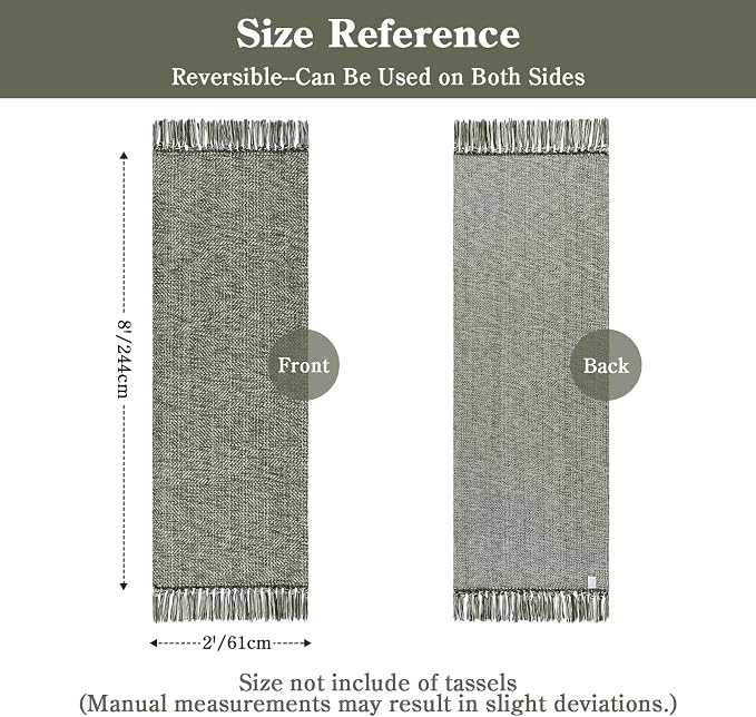 Collive Sage Green Kitchen Runner Rug, 2' x 8' Modern Farmhouse Washable Bathroom Runner Rugs, Boho Hand-Woven Entryway Runner Rug Braided Bedroom Carpet for Hallway Laundry Front Door Decor