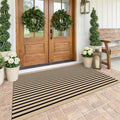 KOZYFLY 4x6 Brown and Black Striped Rug Front Door Rug Cotton Woven Washable Indoor Outdoor Rugs Entrance Layered Doormat for Front Porch Kitchen Patio Farmhouse Carpet