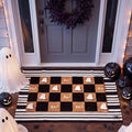 Moucuny 2 Pcs Halloween Coir Doormat Outdoor Boo Ghost Coir Plaid Welcome Mat Layered Black White Striped Outdoor Rugs for Halloween Front Door Porch Porch Entryway Decor,24'' X 35'',16'' X 28''