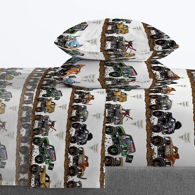 Jay Franco Monster Jam 5 Piece Queen Bed Set - Includes Comforter & Sheet Set - Grave Digger & Megalodon - Super Soft Fade Resistant Microfiber | Grave Digger Megalodon, Comforter Sheets Pillowcases, Official Product, Soft Microfiber, Machine Washable,...