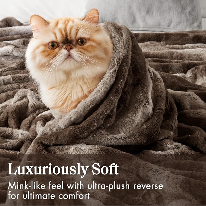 Madison Park Zuri Ultra Soft Faux Fur Queen Blanket Reversible, Brown | Ultra Soft, Breathable Fabric for Bed or Couch, Lightweight, Plush, OEKO-TEX Certified