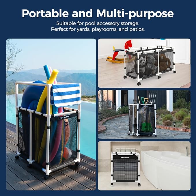 45-Gallon Pool Storage Bin for Swim Gear, Mini Style | UV & Tear-Resistant Textilene, Easy Setup, Pool Toys, Floats & Towels Organizer, Up to 110 lb, 6 Locking Wheels