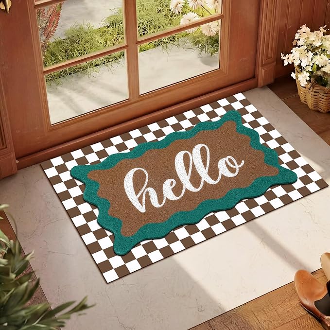Tinideya 2 Pcs Summer Door Mat Vintage Neutral Welcome Non Slip Coir Mats Brown White Western Floor Layering Doormats Seasonal for Front Porch Entryway Decor