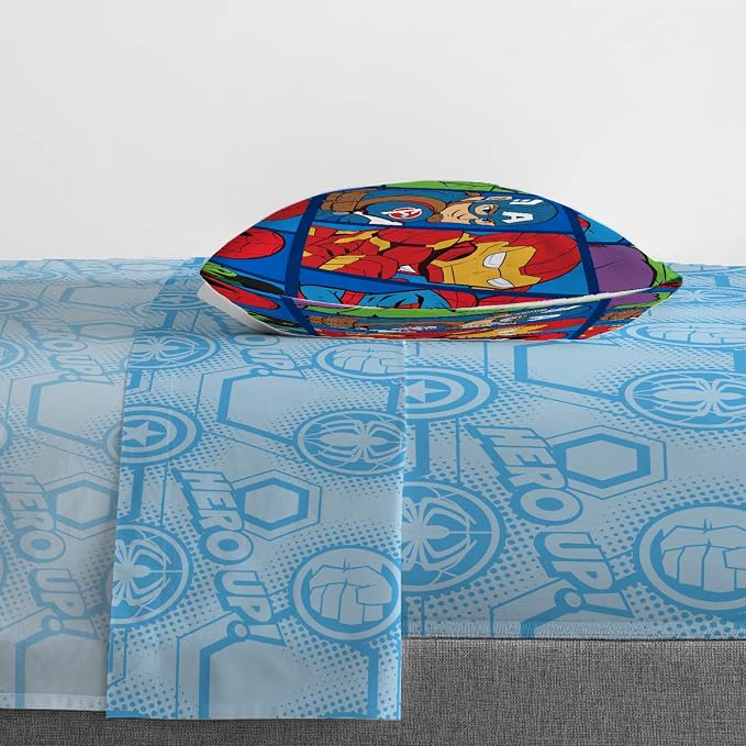 Marvel Avengers Twin Comforter Set 4 Piece Kids Bedding for Boys, Blue | Spiderman Superhero, Comforter Sheets Pillowcase, Official Product, Soft Microfiber, Machine Washable, Easy Care, Boys Gift