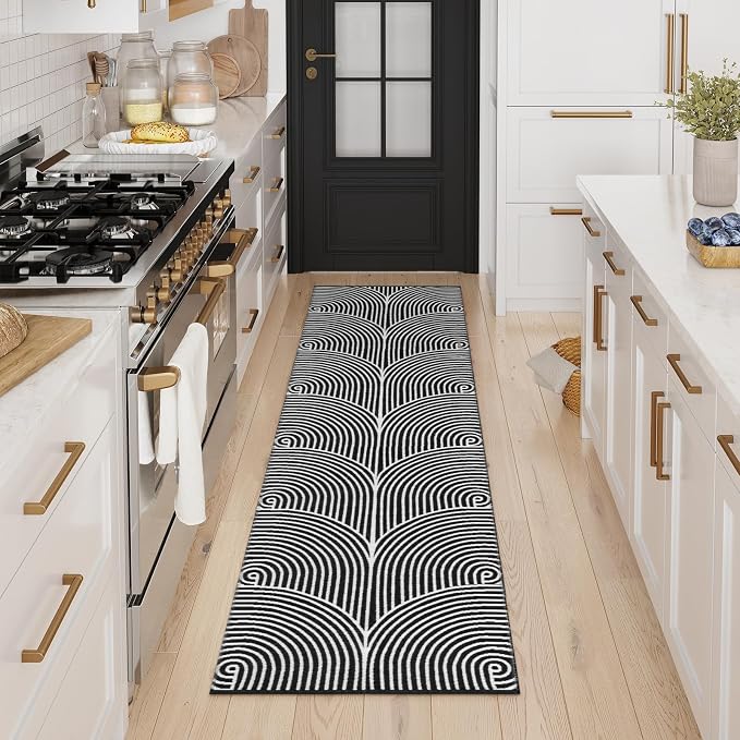 Tiffasea Washable Runner Rug 2'x7' Long Hallway Runner Indoor Outdoor Rugs | Reversible Black Kitchen Runner Cotton Hand-Woven Modern Area Rug Carpet Runners for Bathroom Bedroom Entryway Laundry Room