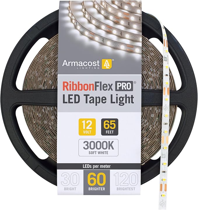 Armacost Lighting RibbonFlex Pro 12V White LED Strip Lights 60 LED/m, 3000K, 65.6 ft, 142260